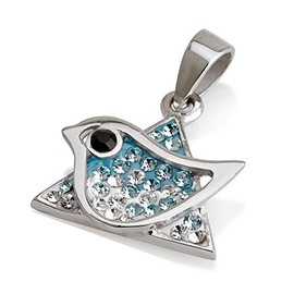 Star of David Pendant in Azure Blue + Silver Chain, Sterling Silver, Crystal