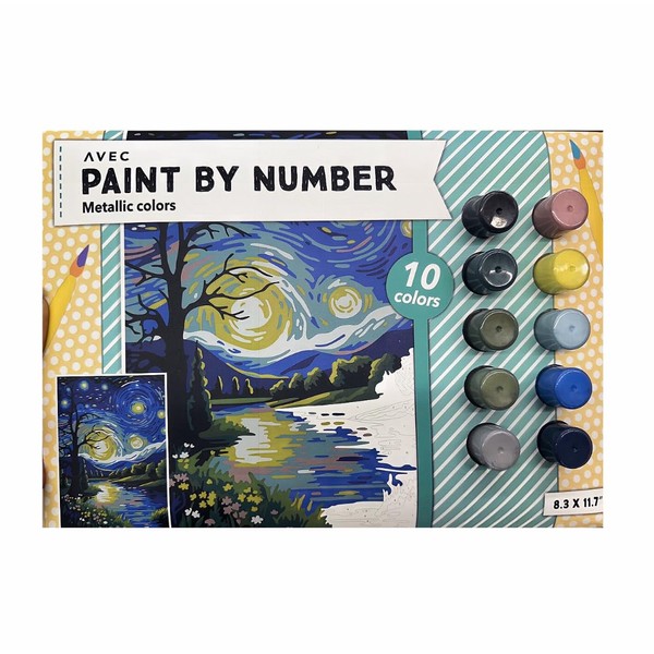 Paint by Number Kit with 10 Metallic Colors, 8.3 x