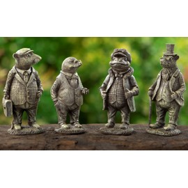 Inspirational Gifting 4 Miniature 14cm Wind in the Willows Garden Sculptures Statues made from a solid stone resin, featuring Ratty, Mole, Badger and Toad! - hand finished with aged patina.