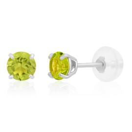 MAX + STONE 14k White Gold Genuine Green Peridot Round Stud Earrings for Women | 4mm August Birthstone