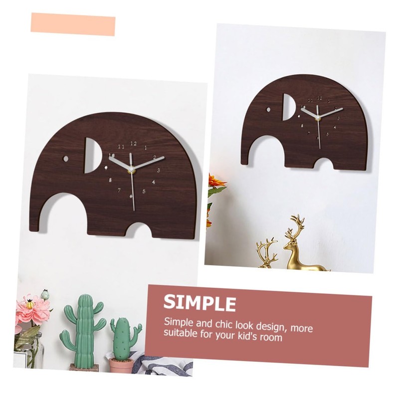 iplusmile Wooden Elephant Wall Clock Wall Hanging Decorative Clock for