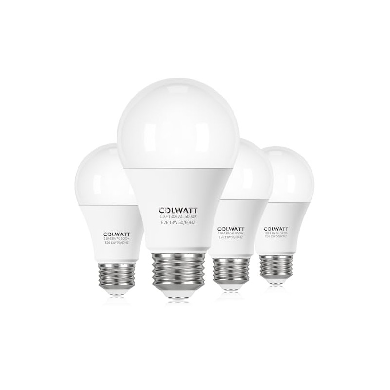 COLWATT 13W LED Light Bulb 1500LM 5000K Daylight (4-Pack), 100W