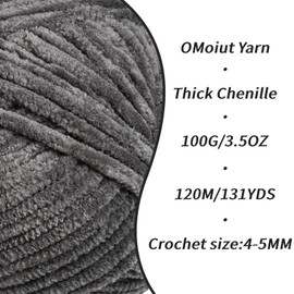 2 Pack Dark Gray Fluffy Velvet Yarn for Crocheting, Chunky Chenille Baby Blanket Yarn for Crochet, Soft Fuzzy Puzzle Yarn for Knitting, (100g/3.53oz Each) Bulky Thick Amigurumi Crochet Yarns
