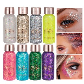 GL-Turelifes Mermaid Sequins Chunky Glitter Liquid Eyeshadow Glitter Body Gel Festival Glitter Cosmetic Face Hair Nails Makeup Long Lasting Sparkling 30 g (#108 Dark Purple), abc15