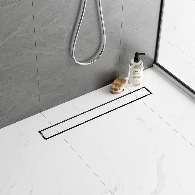 Neodrain 24-Inch Brushed Linear Shower Drain, 2-in-1 Flat & Tile