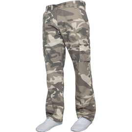 Kruze Mens Combat Cargo Trousers Camouflage Green Camo Summer Pants All Waist (32W / 30L, Beige)