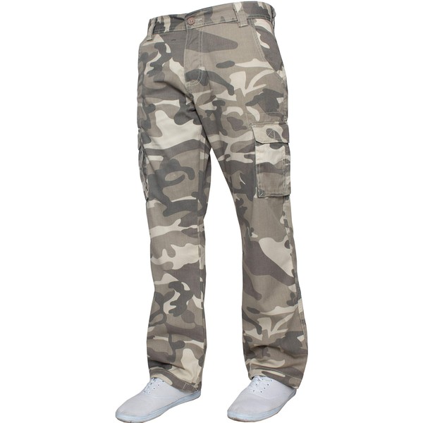 Kruze Mens Combat Cargo Trousers Camouflage Green Camo Summer Pants