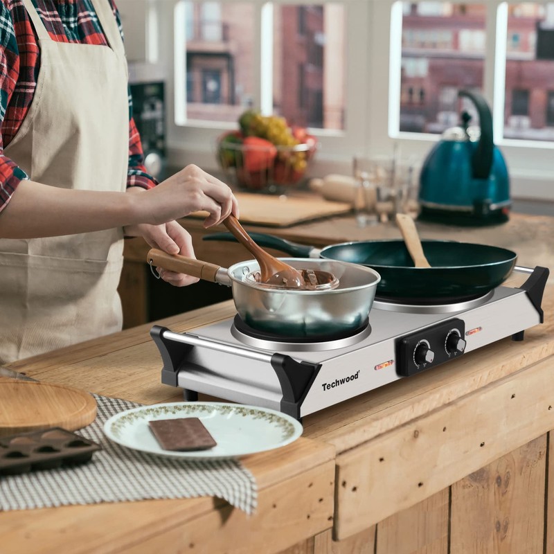 Hot Plate, Techwood Double Burner for Cooking, 1800W Countertop Electric