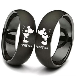 XAHH His and Hers Matching Set Couple Titanium Steel Rings Mouse Kiss Forever Together Promise Wedding Band Black Women Size 8