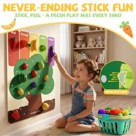 ALASOU Cutting Play Food Set with Felt Tree Mat & Storage Basket, Pretend Play Toys for Kids Kitchen Accessories, Color Sorting Set, Preschool Learning Activities for Toddlers 3 4 5 6 Boys Girls Gifts