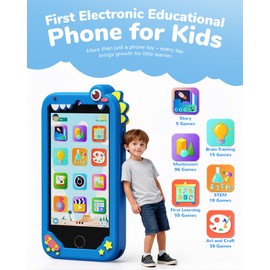 KOKODI 4 Inch Kids Smart Phone, Touchscreen HD Dual Camera Cell Phone for Children, Birthday Gifts Dinosaur Learning Toys for Boys 3-10, First Preschool EducationToy with 200+ Games，Powered by Android