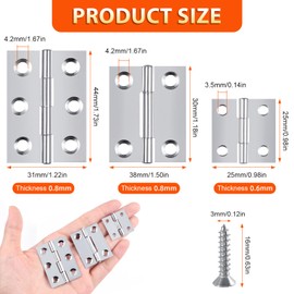 25 mm × 25 mm Hinges Foldable Small, Pack of 12 Stainless Steel Door Hinge Piano Band Outdoor Hinge Mini Hinge for Doors Windows Cabinets with 48 Screws