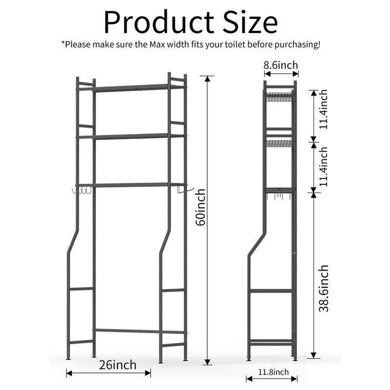 GloTika 3-Tier Over The Toilet Storage, Space Saver Metal Bathroom