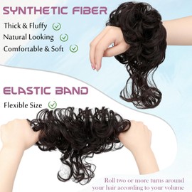 FeidyLong Messy Bun Hair Piece Tousled Updo Hair Buns Extension Elastic Band Curly Scrunchie for Women Curly Chignon Ponytail Hairpiece Daily Wear(Dark Brown)