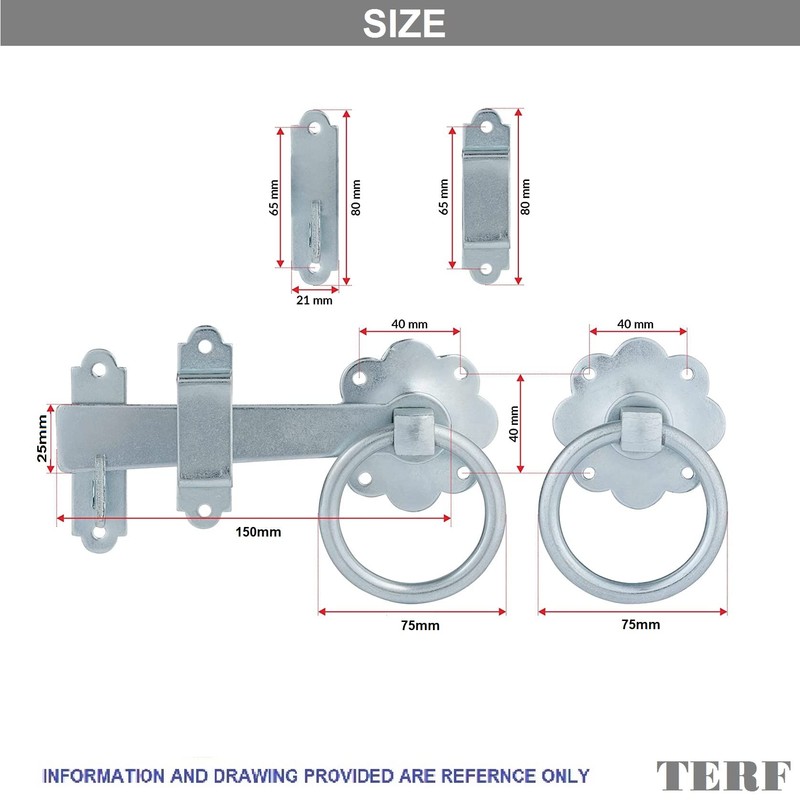 TERF® Heavy Duty Ring Gate Latch Door Lock Silver Ring