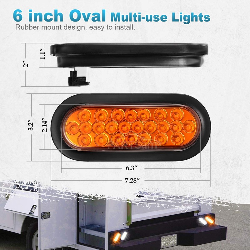 Partsam 2pcs 6 inch Oval Amber LED Trailer Lights 24LED,