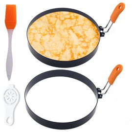 Stainless Steel Pancake Rings, 2 Packs 6 Inch Non-stick Omelette & Muffin Ring Maker with Silicone Handle