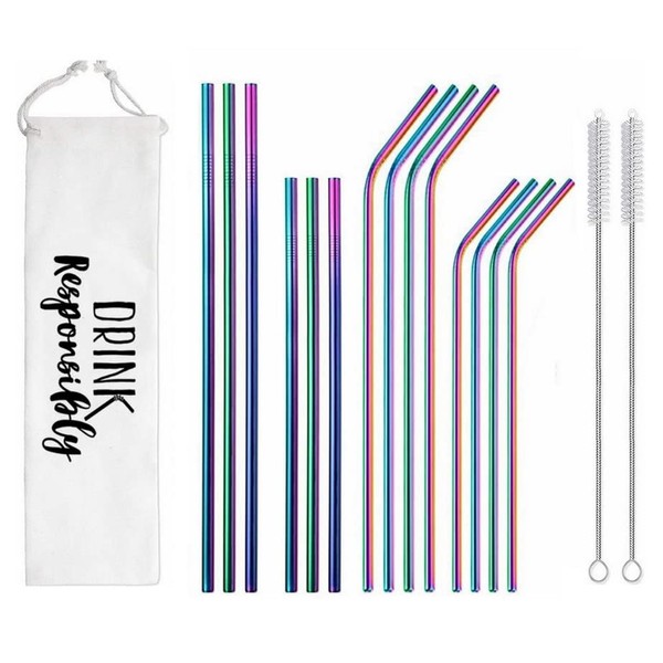Zam Imports 12-Pack Gold Silver Stainless Steel Straws Reusable Metal