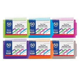 BAZIC Ruled Index Cards Book 3" X 5", View Poly Cover Spiral Bound Memo w/ 2 Tab Divider, White Flashcards, Lined Card for Memory (50/Pack), 24-Packs