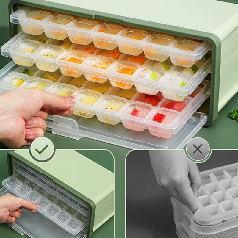 3 Layer Ice Cube Tray Large Capacity Easy Demoulding Pull
