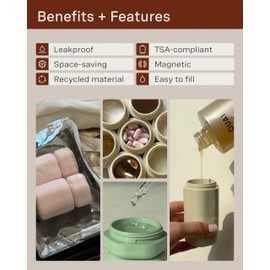 Cadence Travel Containers - Skincare Full Set - Magnetic Travel Capsules - 2 Small (0.56oz), 4 Medium Capsules (1.32oz), & Extender (1.43oz) with Multiple Labels for Better Organization - Sand