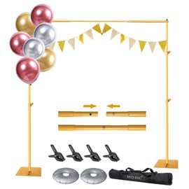 HYJ-INC Pipe and Drape Photography Backdrop Stand Kit - Gold Adjustable Photo Background Stand 10ft x 6.5ft with Metal Base for Parties Weddings Birthday Party Events Photo Booth