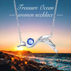 YAFEINI Clearance Ocean Wave Necklace Sterling Silver Ocean Beach Jewelry Gifts for Women Mother of the Bride gifts for Mom Grandma Daughter Wife Girlfriend