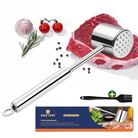 AMOTANG Premium Meat Tenderiser Stainless Steel Dishwasher Safe 26.5 cm, Cutlet Tenderiser Stainless Steel, Double-Sided Meat Hammer Made of 304 Stainless Steel for Schnitzel Steaks, Includes Free