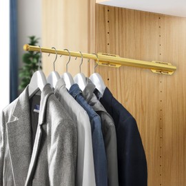 12" Valet Rod for Closet Pull Out, Adjustable extending closet rod, Standard Retractable closet rod organization rack, Valet Clothing Hanger Rods Extender for Wardrobe Laundry Bathroom (Sunbeam Gold)
