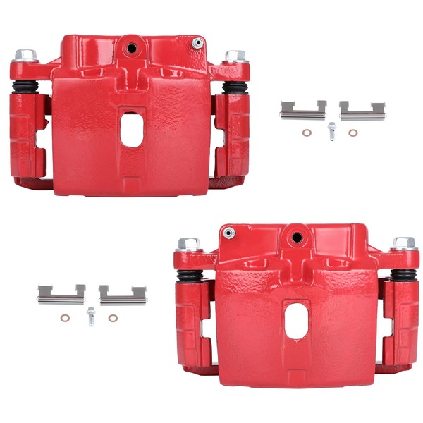 SCITOO Front Left+Right Brake Calipers With Bracket 18-B4728 18-B4729 Red Compatible For Cadillac 2002-2006 For Chevrolet 1999-2009 For GMC 1999-2008 For Hummer 2003-2008