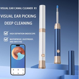 Ultra HD Camera 1 Set Portable Type-C Rechargeable Ear Cleaner, Waterproof Endoscope ,Built-in LED ,and Earwax Removal with Otoscope Black Silicone - Color: White
