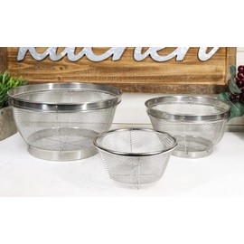 Ebros Gift Set of 3 Assorted Sizes Stackable Wire Mesh Food Strainer Colander Stainless Steel Kitchen Restaurant Cooking Accessory