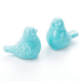 Insiswiner Blue Ceramic Birds Figurines for Home Decorative Cottage Garden Decor Set of 2