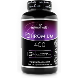 Natural Health™ Picolinato de Cromo + L-Carnitina | 120 Cápsulas de 400mg | Suplemento Natural para Energía, Metabolismo y Control de Azúcar | Rinde 4 Meses | Sin Gluten, Sin Aditivos