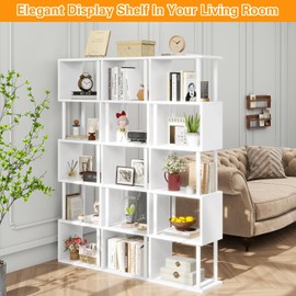 IBUYKE 6-Tier Tall Bookshelf,S-Shaped Geometric Bookcase, Wood Display Shelves with Storage,Modern Bookshelf for Living Room Bedroom, Home Office, White WBC016W