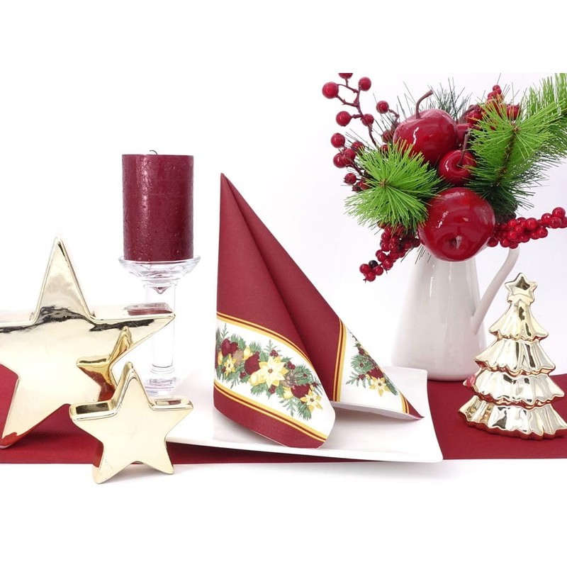 50 Christmas Napkins 40 x 40 Fabric-Like Garland, Colour: Bordeaux