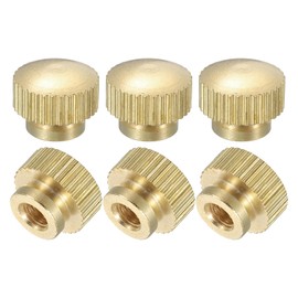 sourcing map Knurled Thumb Nuts, 6Pcs M4 x D10mm x H8mm Brass High Head Blind Hole with Collar High Head Blind Hole Round Knobs Fasteners for 3D Printer Parts, Machine Tools