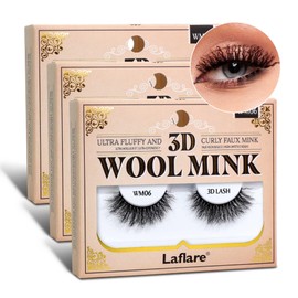 Laflare Wool Curl Faux Mink 3D Eyelashes | Lightweight, Reusable | Ultra Fluffy, Frizzy Curly | Unique & Trendy Look Eyelashes. (LFWM-WM06)