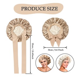 YMWALK Double-Sided Satin Sleep Bonnet with Bow - Adjustable Silk-Like Hair Wrap for Women, Hair Bonnet for Bath,Shower & Night Cap for Curly/Straight Hair (Khaki+Beige)