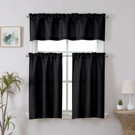 Chyhomenyc 2 Panels Small Cafe Curtains 24 Inch Length, Faux Linen Textured Half Window Curtains for Kitchen Bathroom Farmhouse Country, Light Filtering Black Short Curtains, Each 30x24 Inch