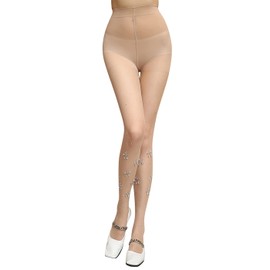 IYOU Rhinestone High Waist Tights Sparkly Crystal Black Sheer Stocking Flower Party See Throug Pantyhose Fishnet Tights for Women(Pack of 2)