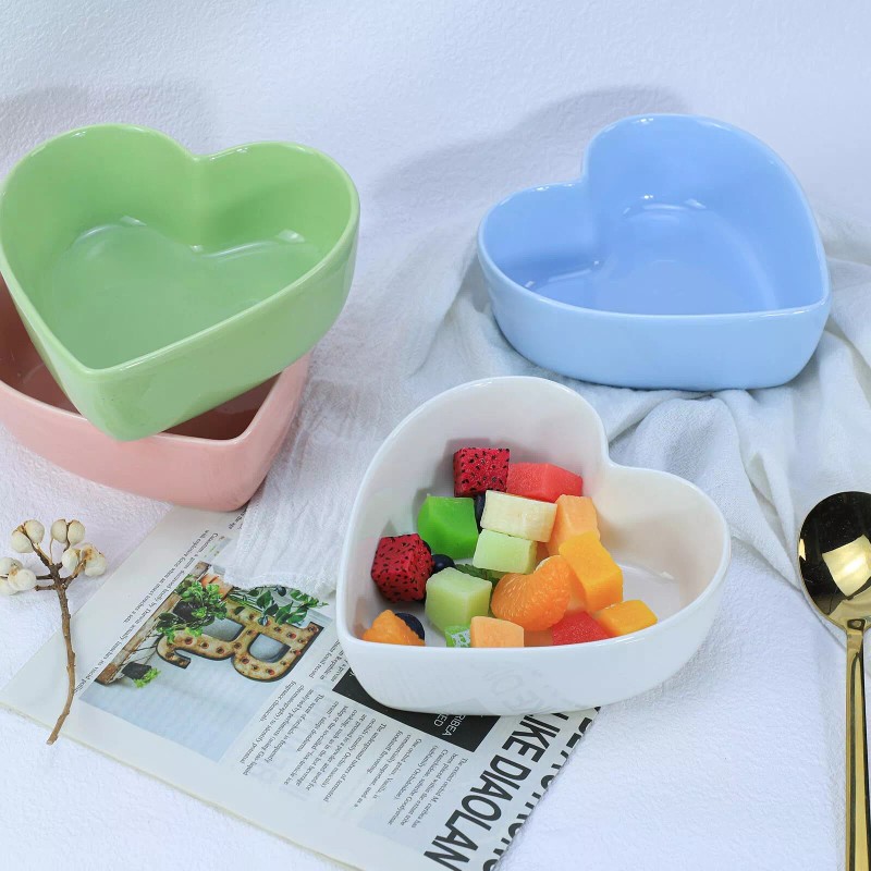 WAIT FLY Heart Shaped White Ceramic Bowls for Salad Soup