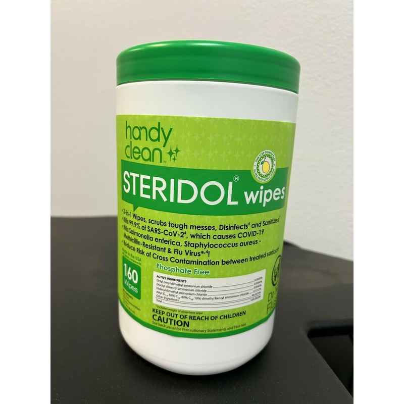 Steridol Wipes Canister, Hard Surface Wipes Multipurpose Cleaning 160 Count