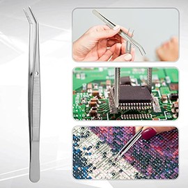 Pinzas de Acero Inoxidable con Punta Dentada Curva Pinzas Multiusos Pinzas para Máquina de Coser Pinzas de Fórceps para Artesanía, Plata (10)