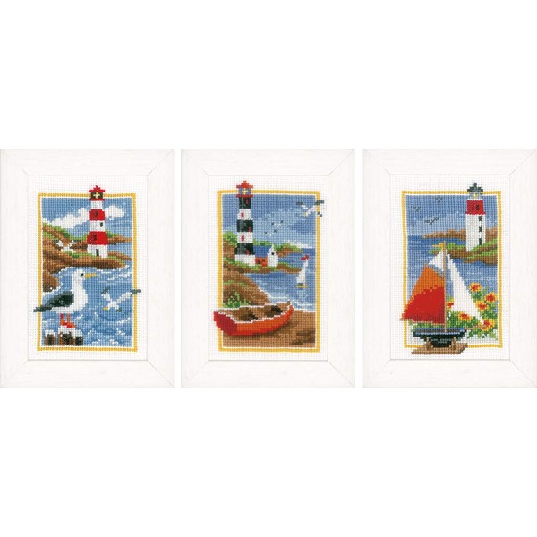 Vervaco Counted Cross Stitch Miniature Kit (Set of 3) Lighthouse 3.2" x 4.8"