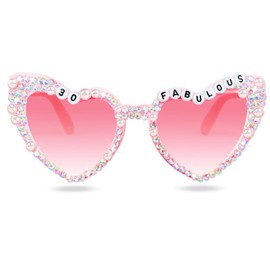 Topfunyy 30th Birthday Glasses for Women - Pink 30 & Fabulous Shiny Diamond Pearl Sunglasses for Women 30th Birthday Party Supplies