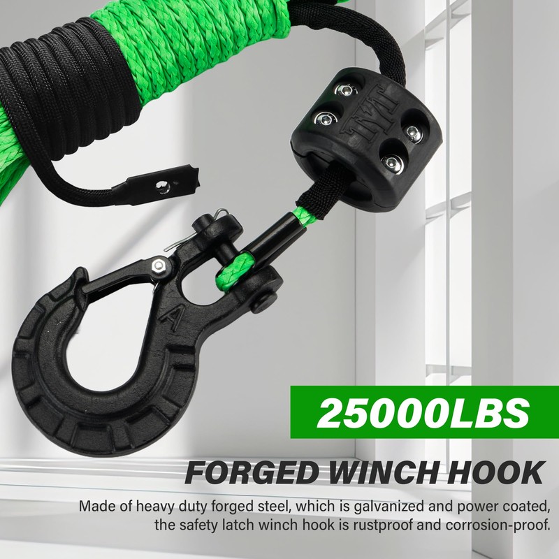 TYT Synthetic Winch Rope Kit - 1/4'' x 50' with