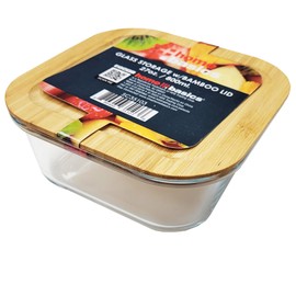PREMIUS Home Basics Glass Storage Container With Bamboo Lid Square, Clear, 11 Ounces