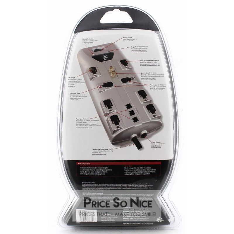 GE 8 Outlet Premium Surge Protector w/ Automatic Shutdown Technology