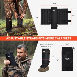 GearOZ Snake Gaiters Snake Chaps, Waterproof Lower Legs Snake Guards, Snake Bite Protective Gaiters, Anti-Snake Boots for Men/Women, Adjustable Size for Hunting/Hiking/Farm Working, Black